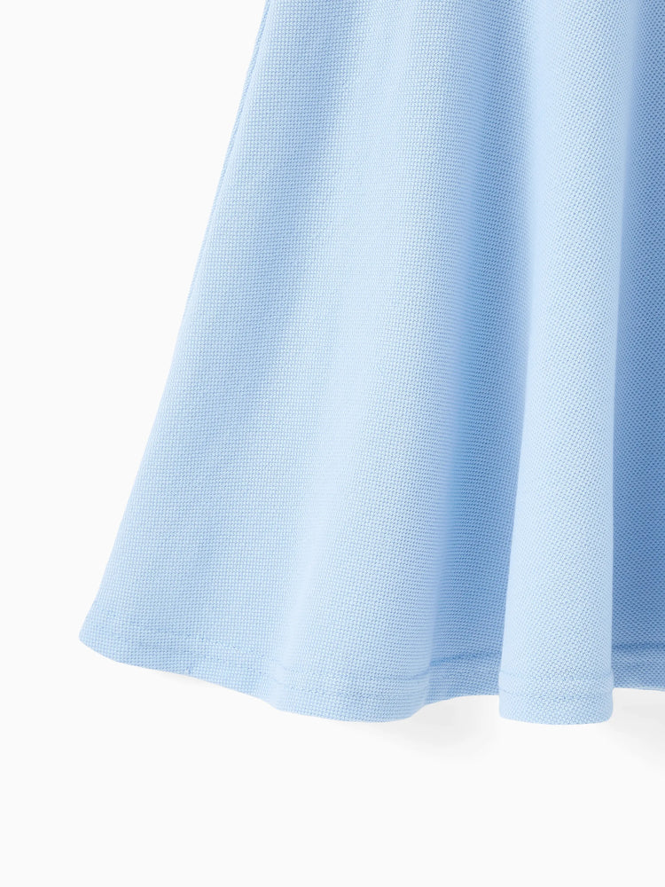 Robe décontractée unie pour fille - Col chemise, tissu polyester-élasthanne, 1 pièce bleu clair