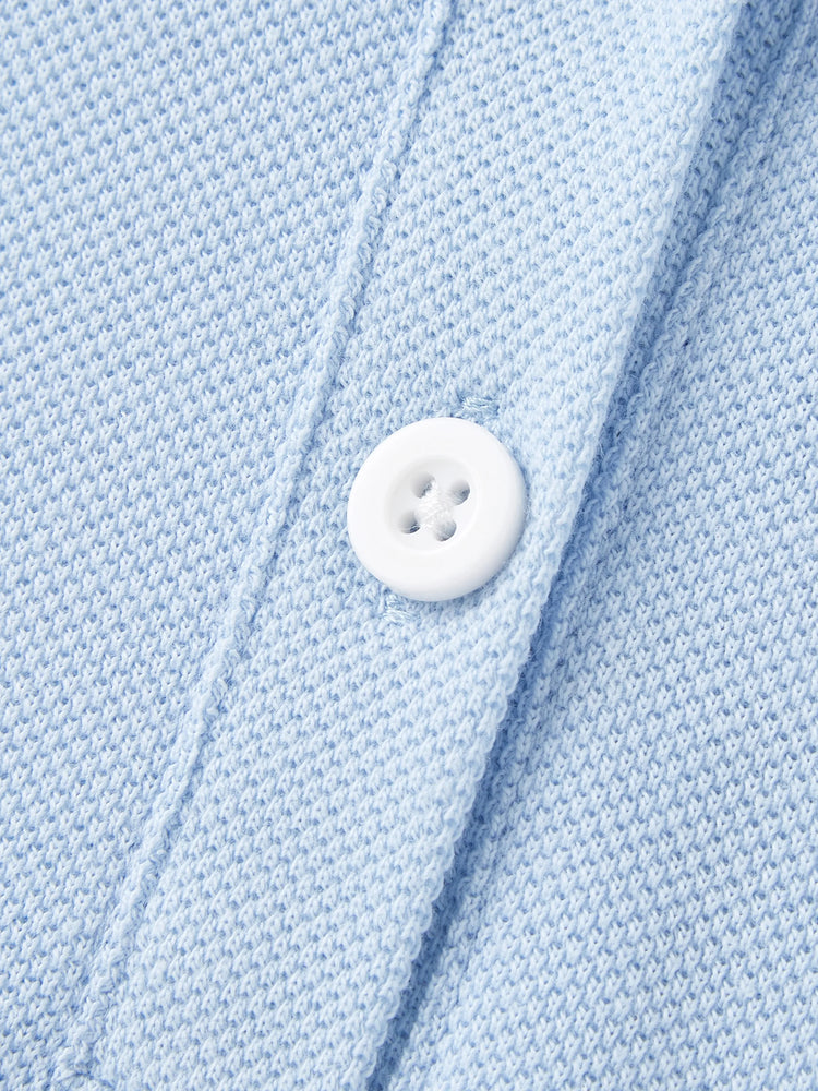 Robe décontractée unie pour fille - Col chemise, tissu polyester-élasthanne, 1 pièce bleu clair