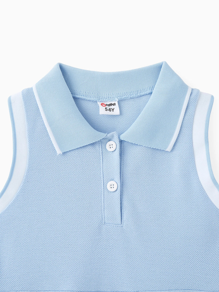 Robe décontractée unie pour fille - Col chemise, tissu polyester-élasthanne, 1 pièce bleu clair