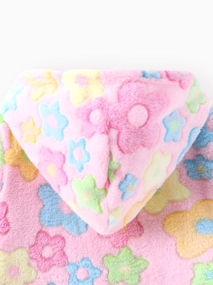 PAW Patrol Toddlers Girl 2pc Embroidered Character Flower Print Plush Hooded Dress With Cute Skye Bag Set Multi-color