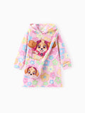 PAW Patrol Toddlers Girl 2pc Embroidered Character Flower Print Plush Hooded Dress With Cute Skye Bag Set Multi-color