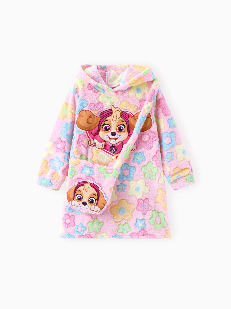 PAW Patrol Toddlers Girl 2pc Embroidered Character Flower Print Plush Hooded Dress With Cute Skye Bag Set Multi-color