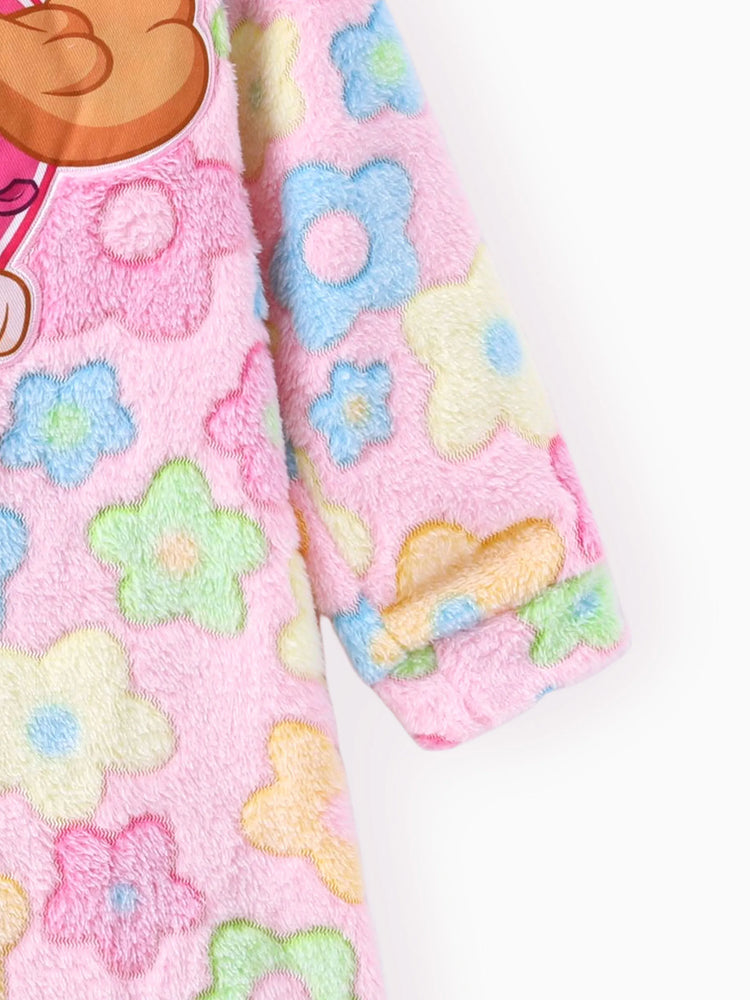 PAW Patrol Toddlers Girl 2pc Embroidered Character Flower Print Plush Hooded Dress With Cute Skye Bag Set Multi-color