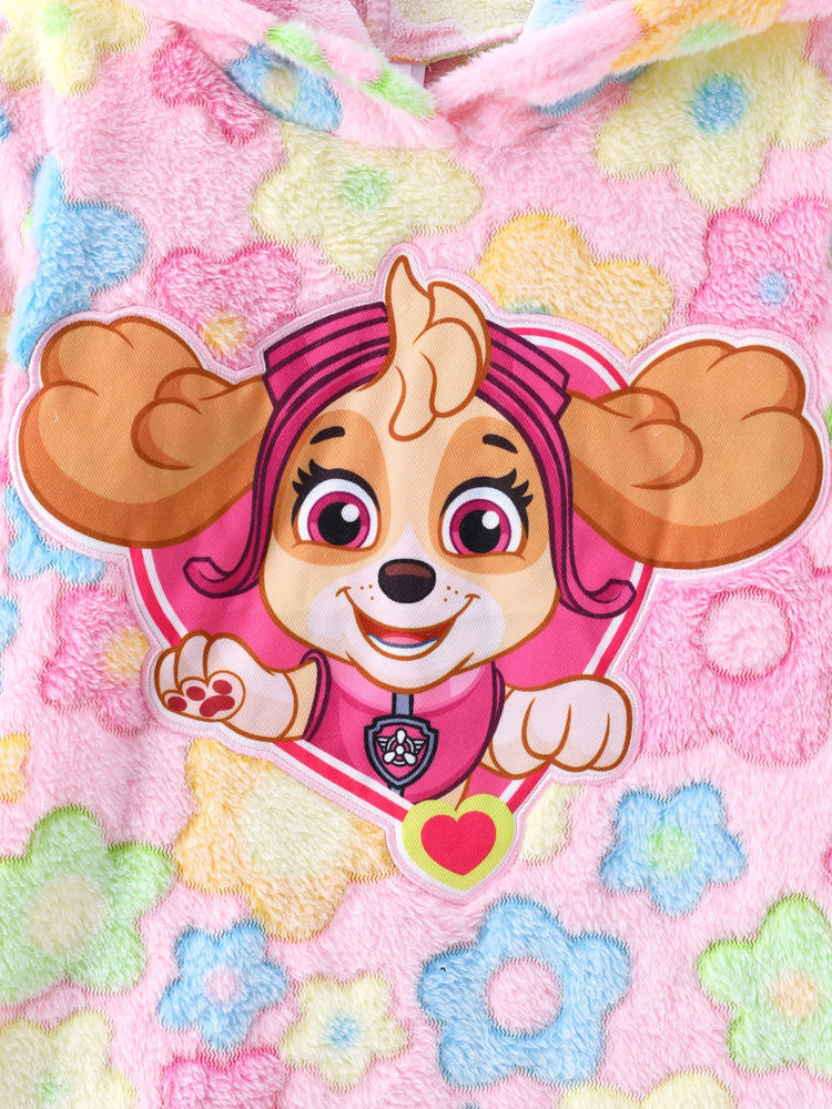 PAW Patrol Toddlers Girl 2pc Embroidered Character Flower Print Plush Hooded Dress With Cute Skye Bag Set Multi-color