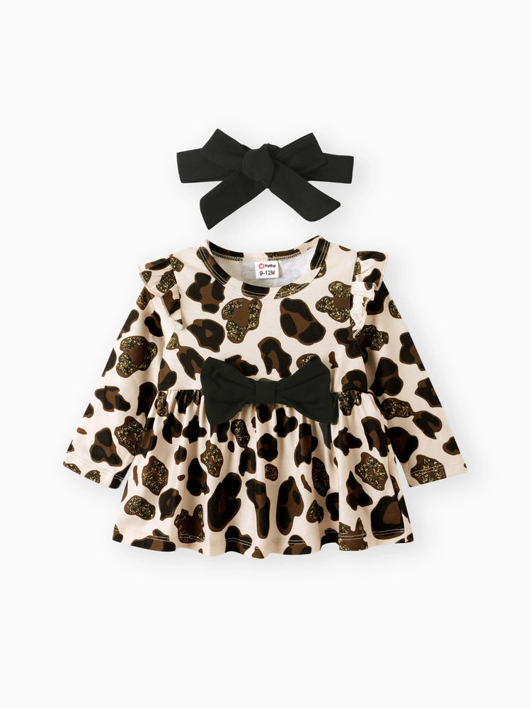 Baby Mädchen Kleidung 3pcs Leopard Rüschen Top und Leggings mit Stirnband Set Aprikose