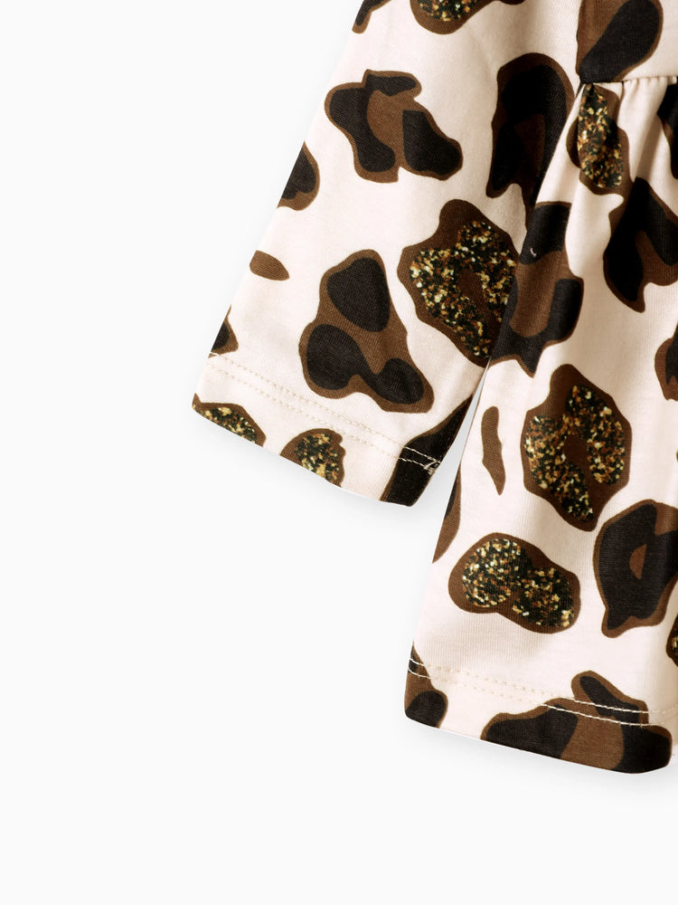 Baby Mädchen Kleidung 3pcs Leopard Rüschen Top und Leggings mit Stirnband Set Aprikose