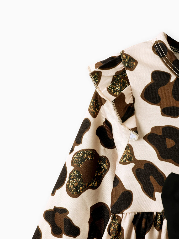 Baby Mädchen Kleidung 3pcs Leopard Rüschen Top und Leggings mit Stirnband Set Aprikose