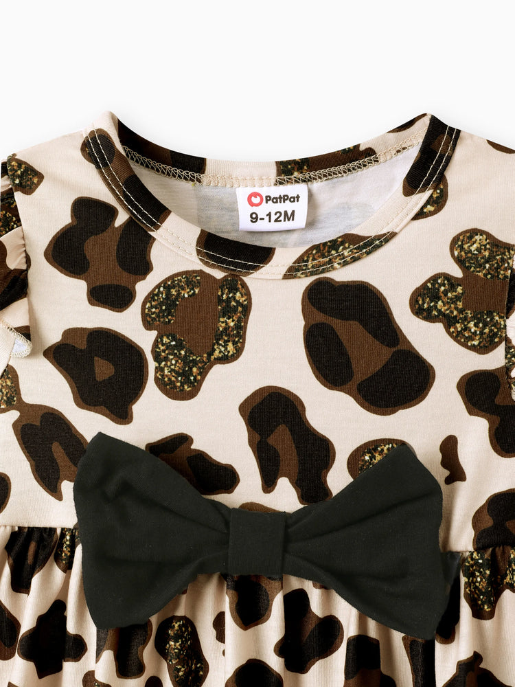 Baby Mädchen Kleidung 3pcs Leopard Rüschen Top und Leggings mit Stirnband Set Aprikose