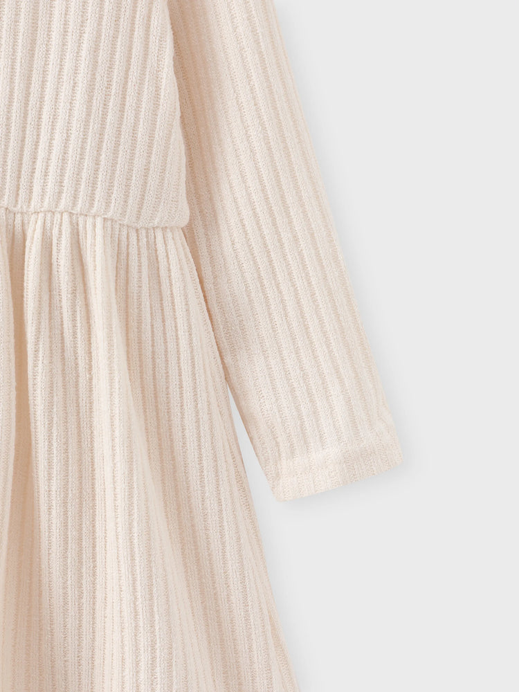 Toddler Girl Solid Color Button Design Ribbed Long-sleeve Dress Apricot