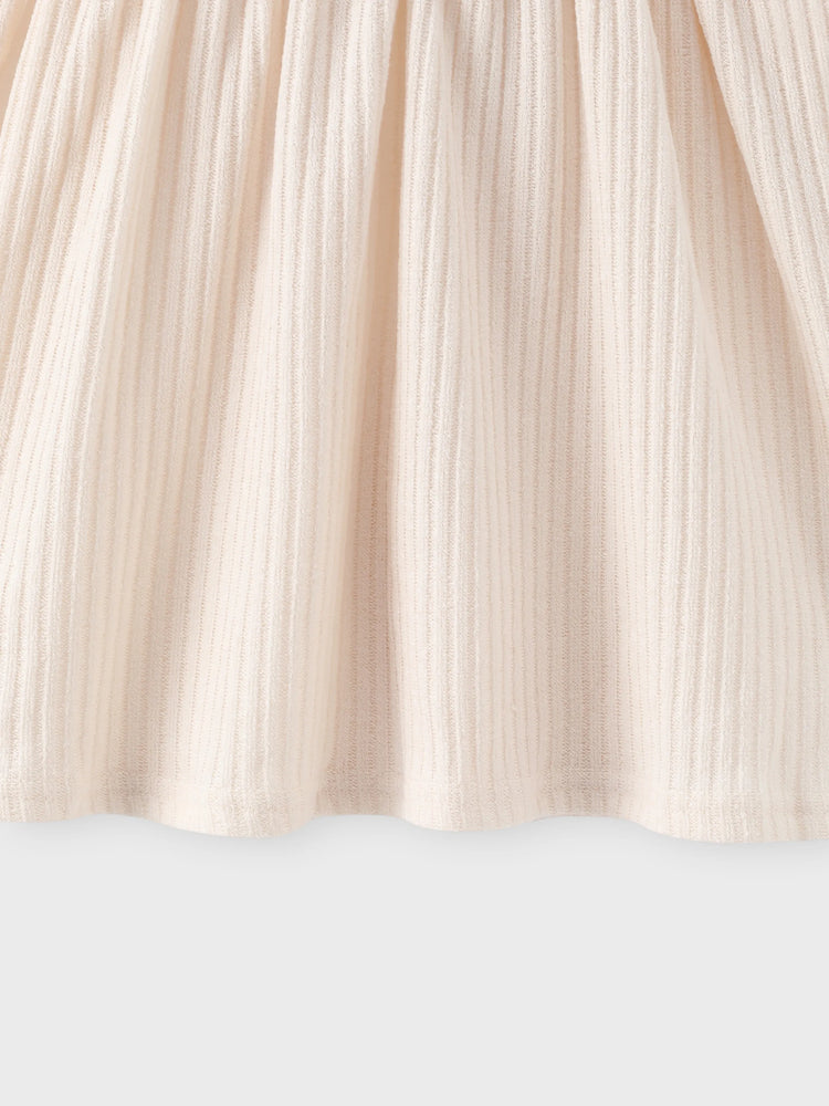 Toddler Girl Solid Color Button Design Ribbed Long-sleeve Dress Apricot