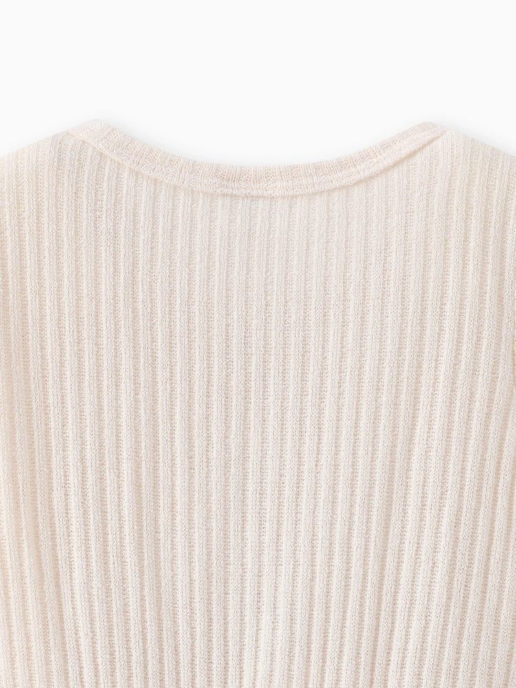 Toddler Girl Solid Color Button Design Ribbed Long-sleeve Dress Apricot