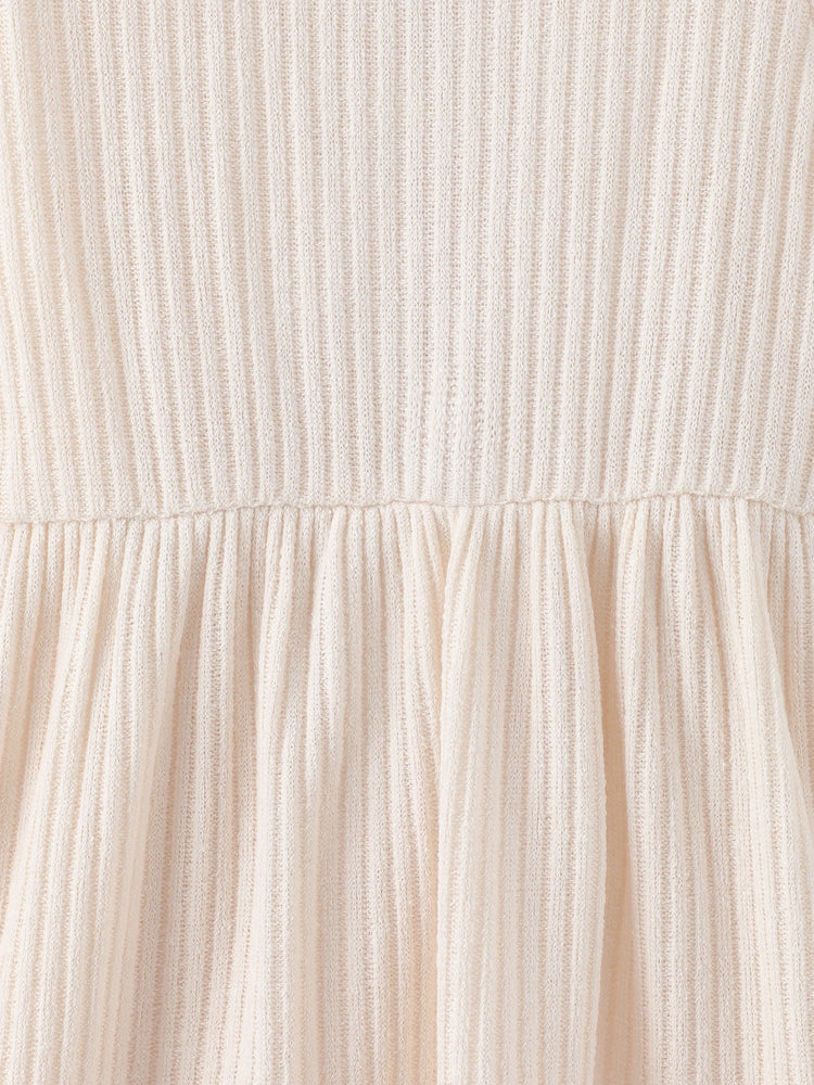 Toddler Girl Solid Color Button Design Ribbed Long-sleeve Dress Apricot