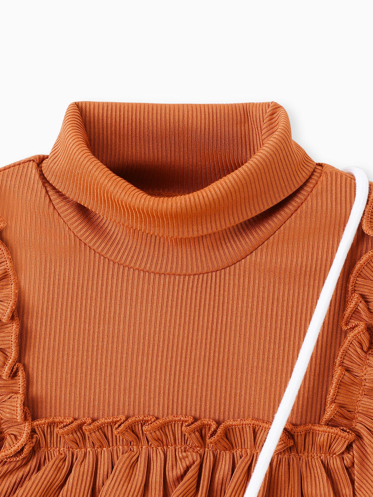 3PCS Toddler Girl Grid/Houndstooth Avant-Garde Ruffle Edge Sets Brown