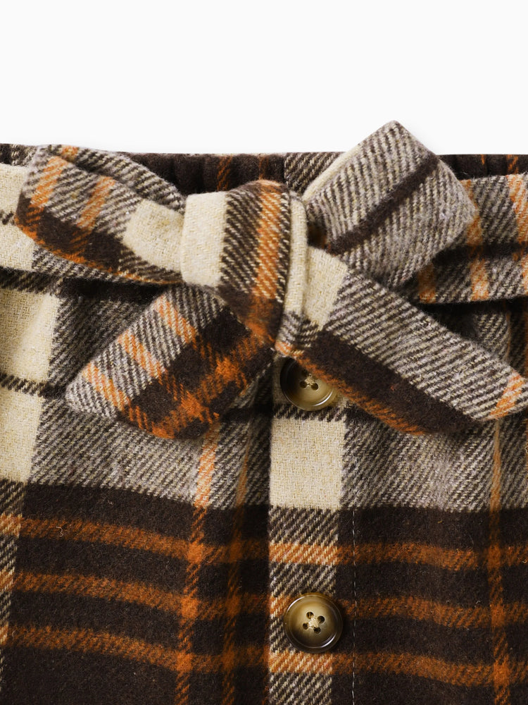 3PCS Toddler Girl Grid/Houndstooth Avant-Garde Ruffle Edge Sets Brown