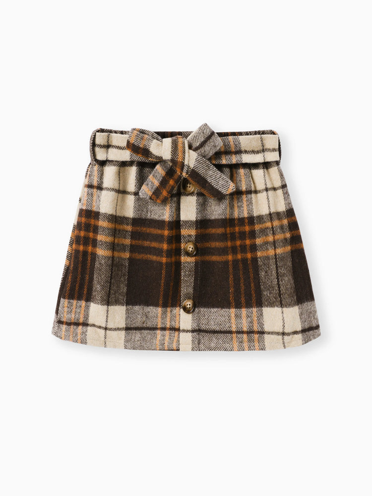 3PCS Toddler Girl Grid/Houndstooth Avant-Garde Ruffle Edge Sets Brown