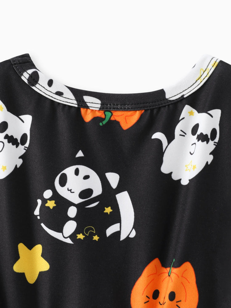 Langarmkleid mit Halloween-Geisterdruck für Kleinkinder schwarz