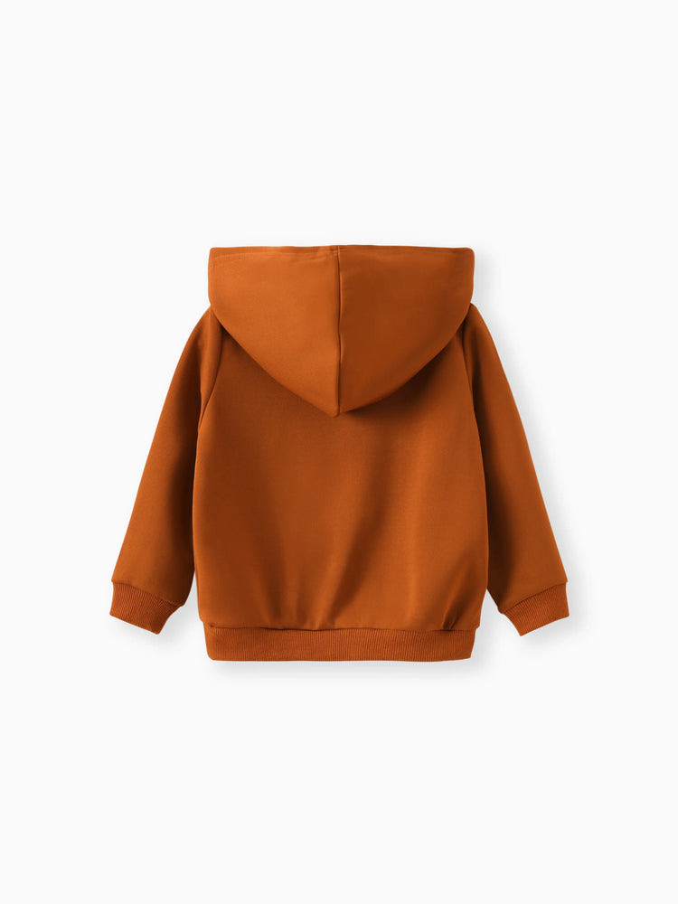 Toddler Boy/Girl Face Graphic Textured Solid Color Hoodie Sweatshirts Brown