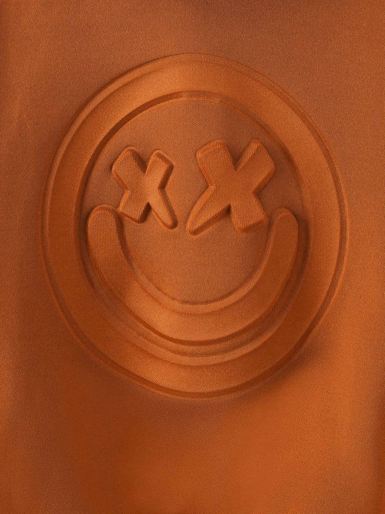 Toddler Boy/Girl Face Graphic Textured Solid Color Hoodie Sweatshirts Brown