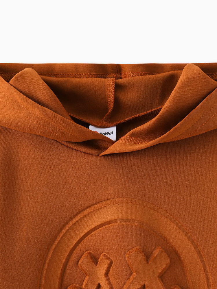 Toddler Boy/Girl Face Graphic Textured Solid Color Hoodie Sweatshirts Brown