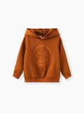 Toddler Boy/Girl Face Graphic Textured Solid Color Hoodie Sweatshirts Brown