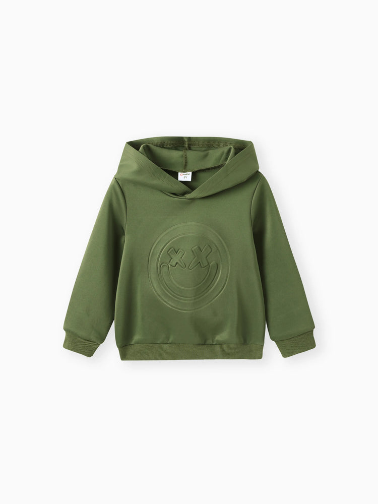 Toddler Boy Face Graphic Textured Solid Color Hoodie Sweatshirts Army green