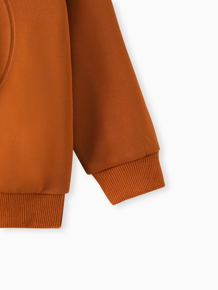 Toddler Boy/Girl Face Graphic Textured Solid Color Hoodie Sweatshirts Brown