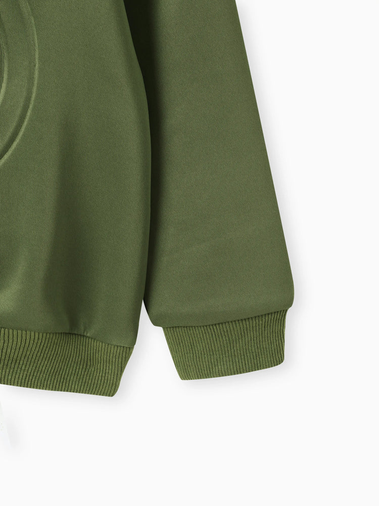 Toddler Boy Face Graphic Textured Solid Color Hoodie Sweatshirts Army green