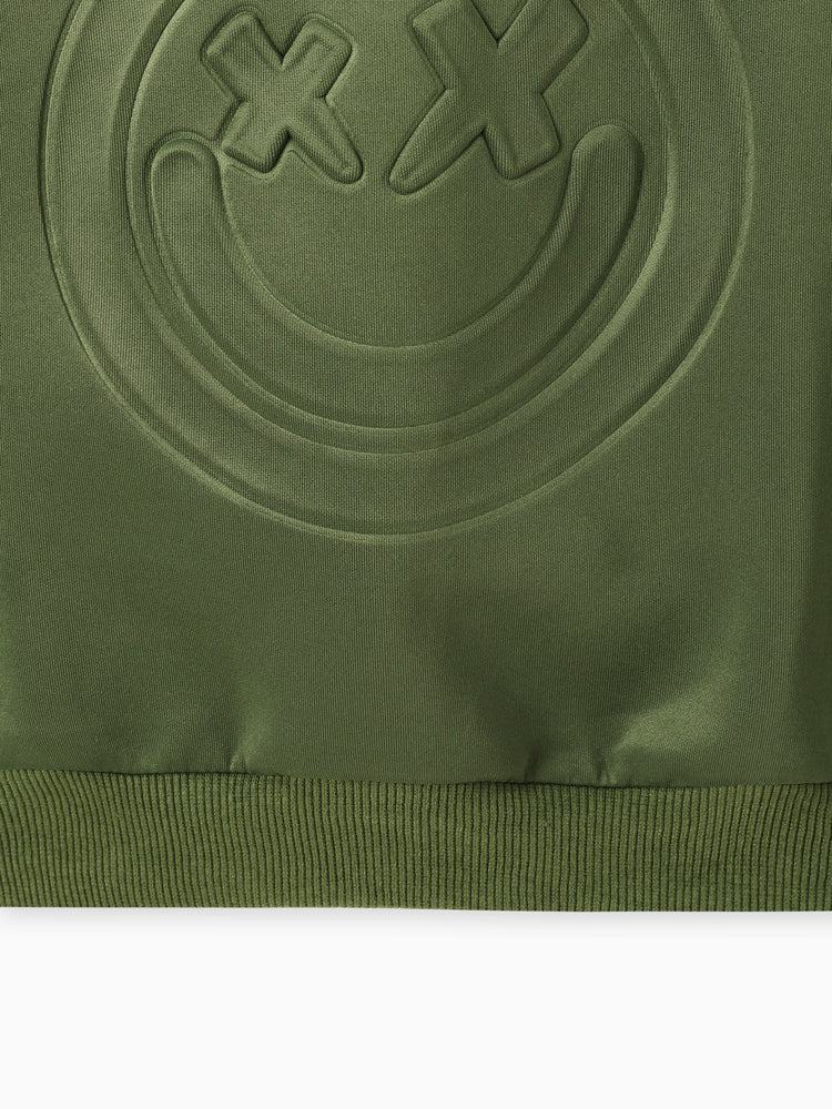 Toddler Boy Face Graphic Textured Solid Color Hoodie Sweatshirts Army green