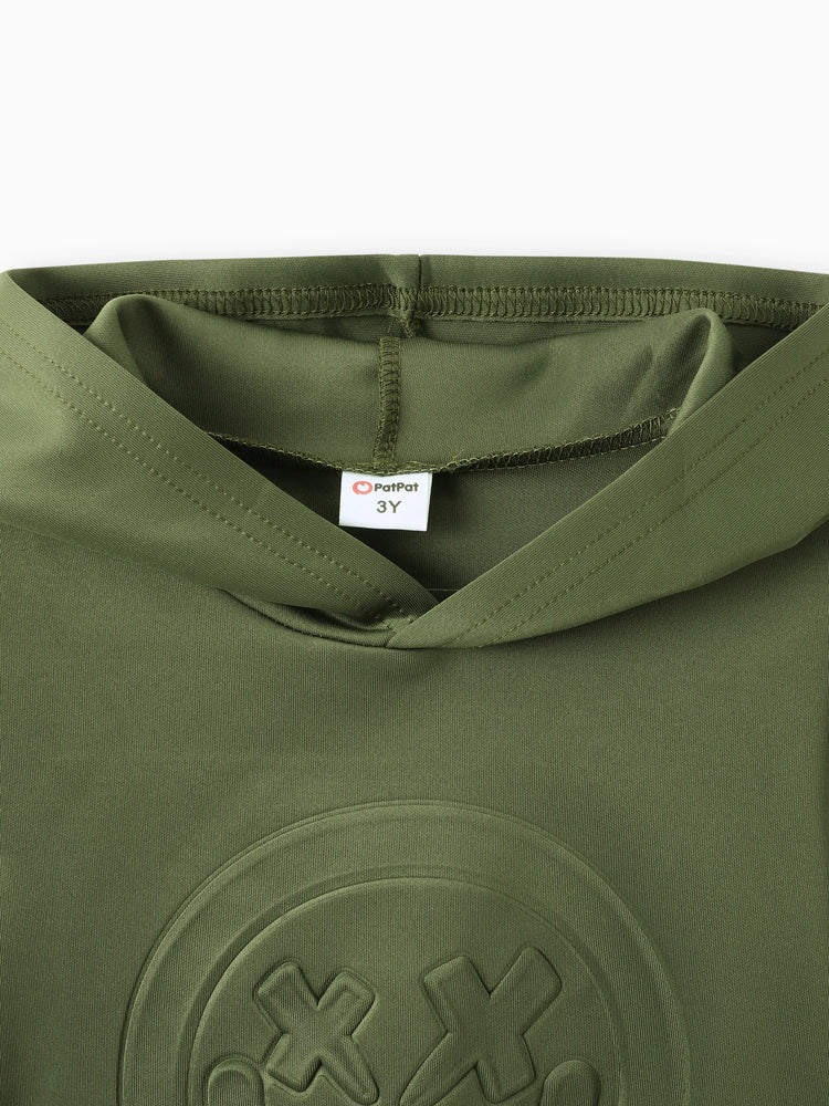 Toddler Boy Face Graphic Textured Solid Color Hoodie Sweatshirts Army green
