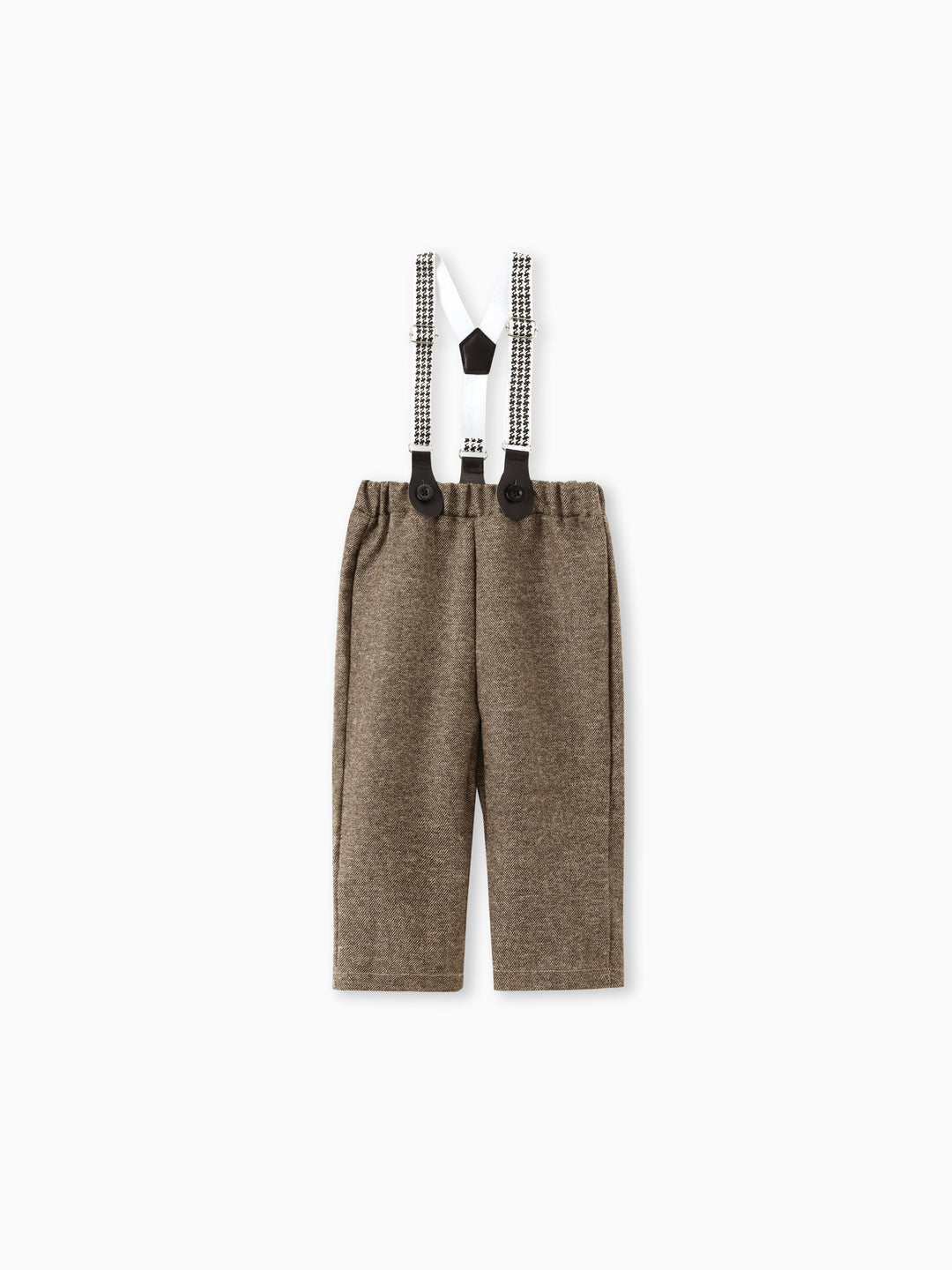 Conjunto de 3 piezas de camisa elegante de rejilla/pata de gallo para bebé niño, manga larga, marrón
