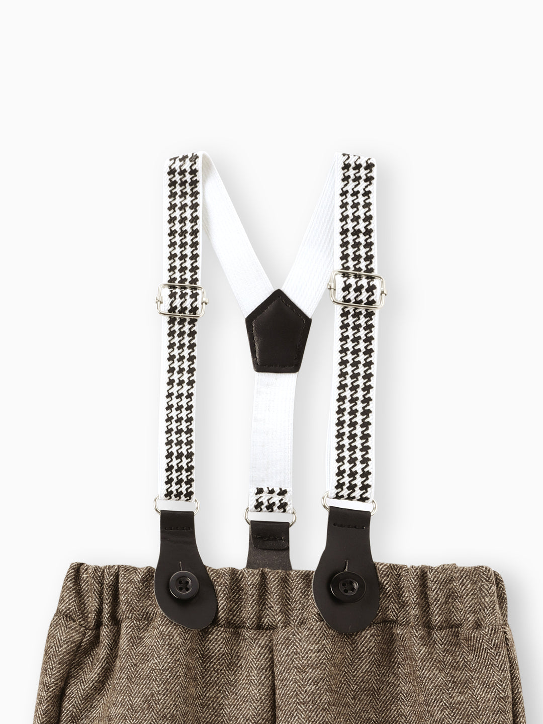 Conjunto de 3 piezas de camisa elegante de rejilla/pata de gallo para bebé niño, manga larga, marrón