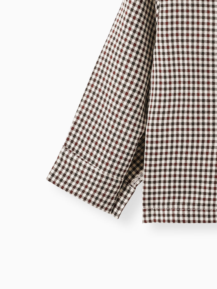 3PCS Baby Boy Elegant Grid/Houndstooth Shirt Collar Long Sleeve Set Brown