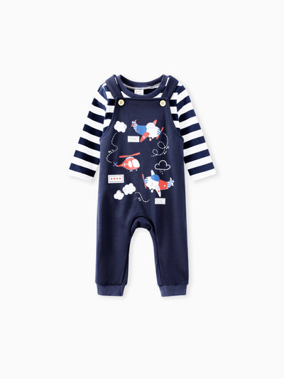 2pcs Baby Boy Airplane Pattern Hanging Strap Set Dark Blue