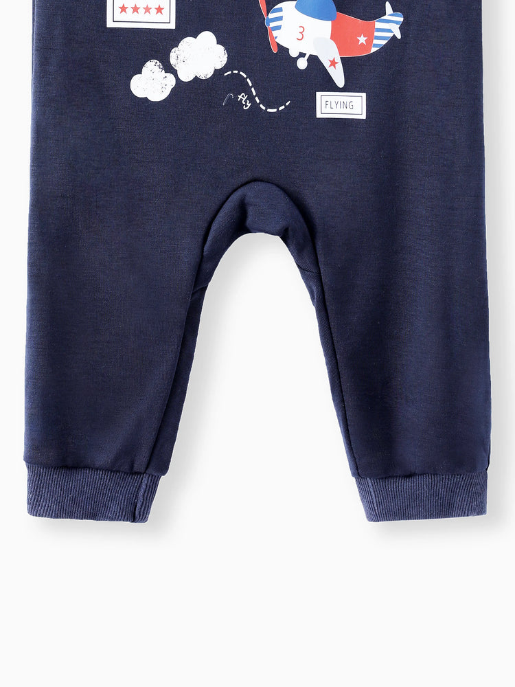 2pcs Baby Boy Airplane Pattern Hanging Strap Set Dark Blue