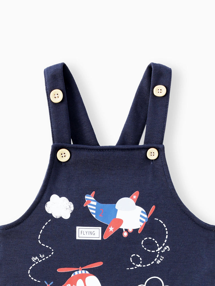 2pcs Baby Boy Airplane Pattern Hanging Strap Set Dark Blue