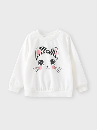 Conjunto de 2 piezas de tela con diseño de gato para niña pequeña, con costuras en blanco y negro