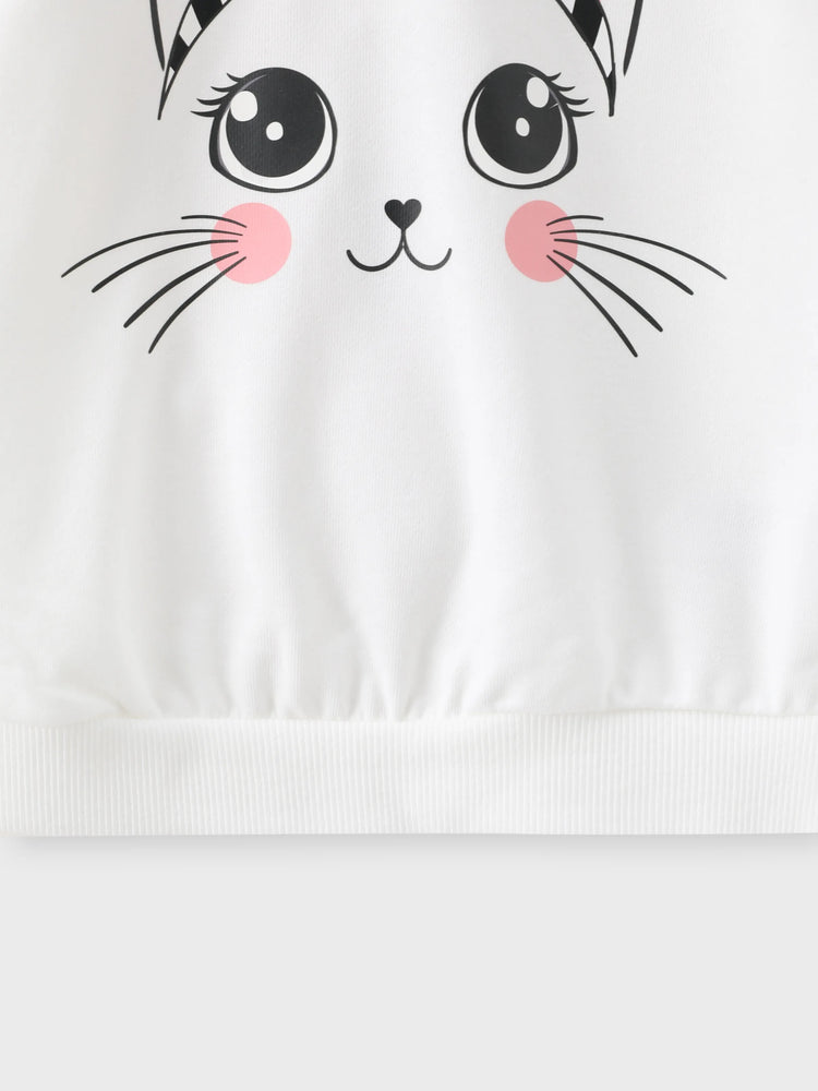 2pcs Kleinkind Mädchen Katze Muster Stoff Stitching Design Set Schwarz und weiß