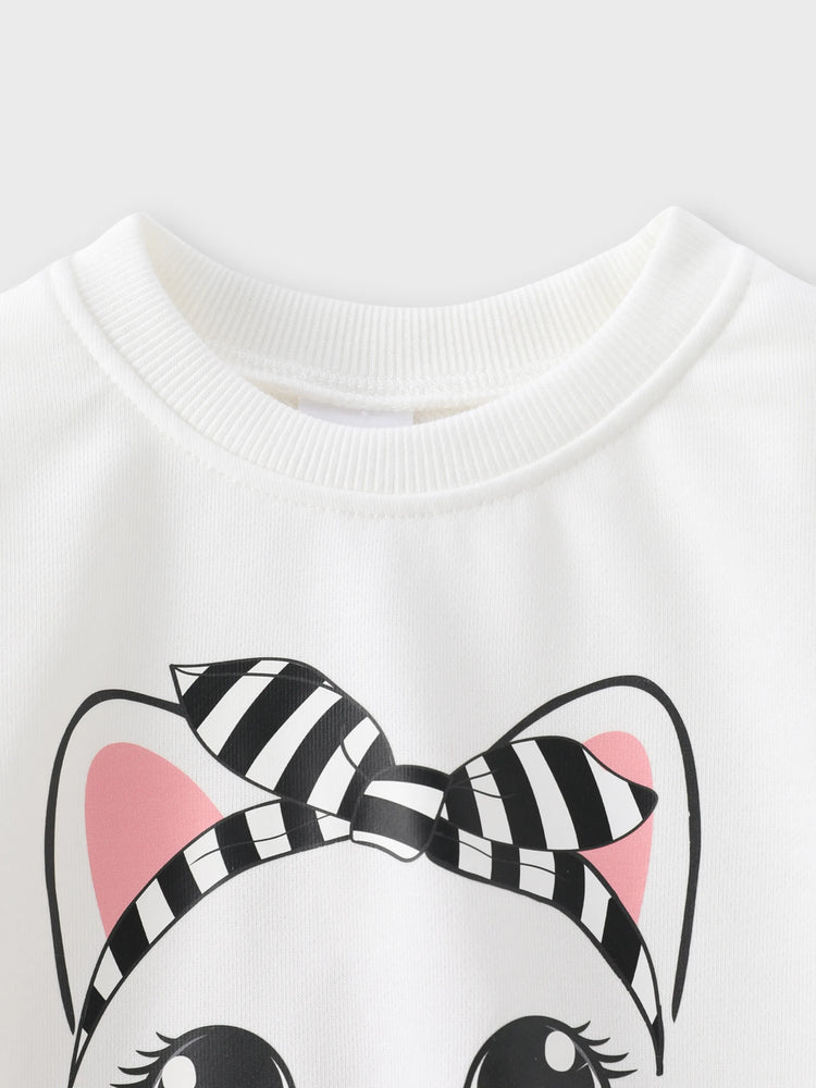 2pcs Kleinkind Mädchen Katze Muster Stoff Stitching Design Set Schwarz und weiß