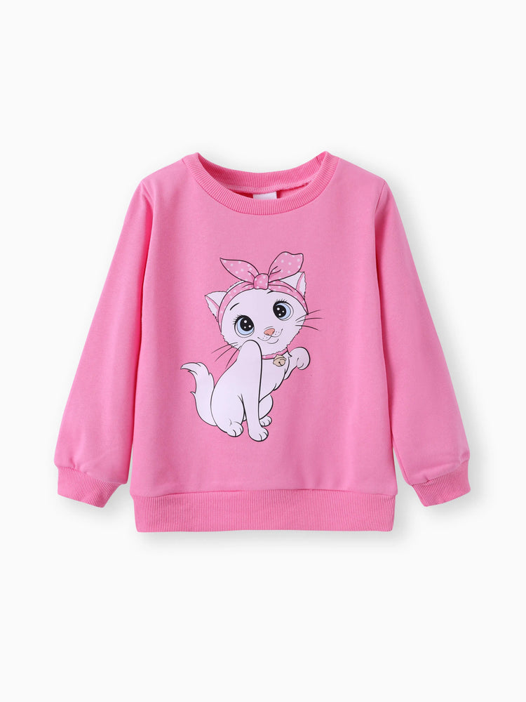 3 STÜCKE Kleinkind Mädchen Kindliche Katze Muster Distressed Patchwork Denim Jeans Set  rosa