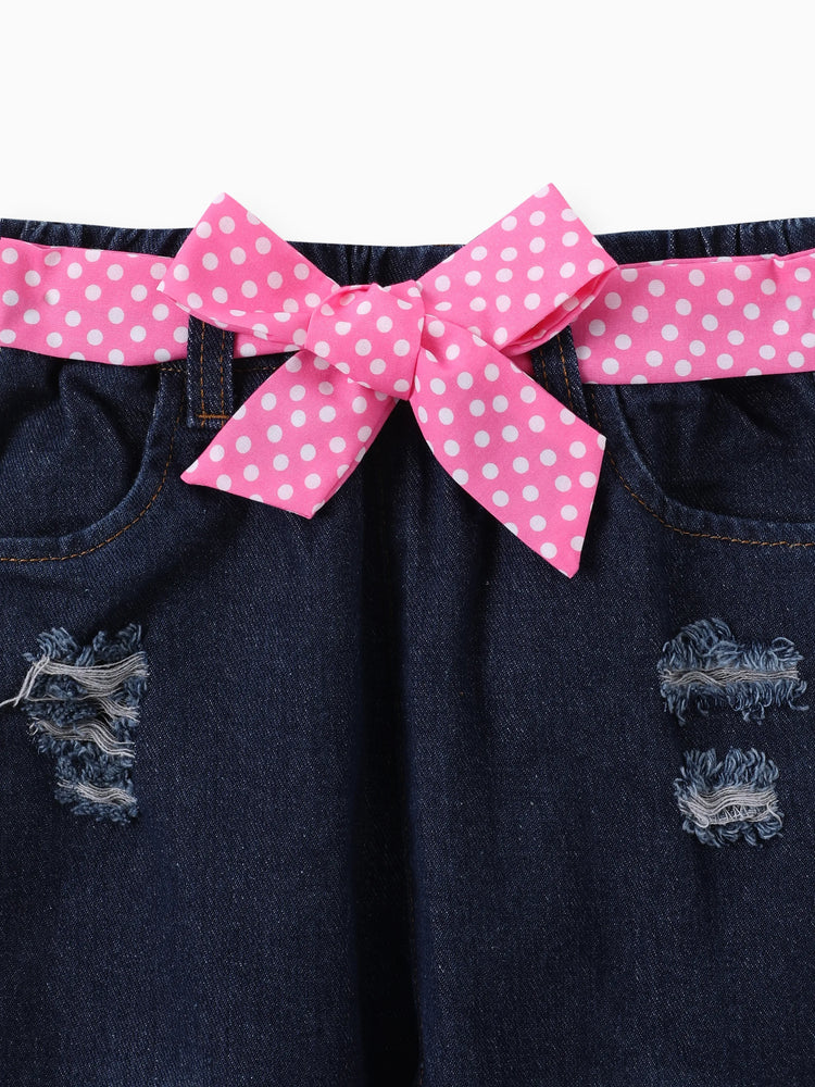 3 STÜCKE Kleinkind Mädchen Kindliche Katze Muster Distressed Patchwork Denim Jeans Set  rosa