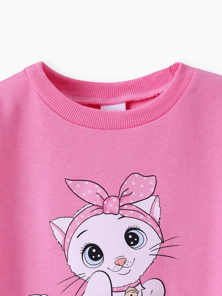 3 STÜCKE Kleinkind Mädchen Kindliche Katze Muster Distressed Patchwork Denim Jeans Set  rosa