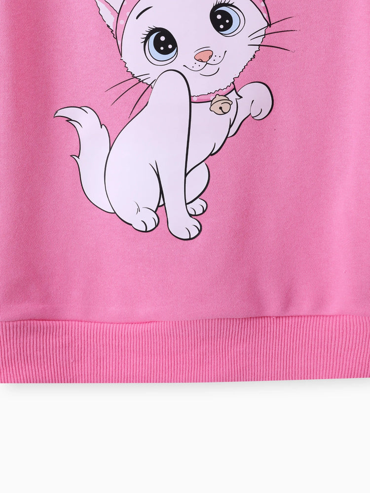 3 STÜCKE Kleinkind Mädchen Kindliche Katze Muster Distressed Patchwork Denim Jeans Set  rosa