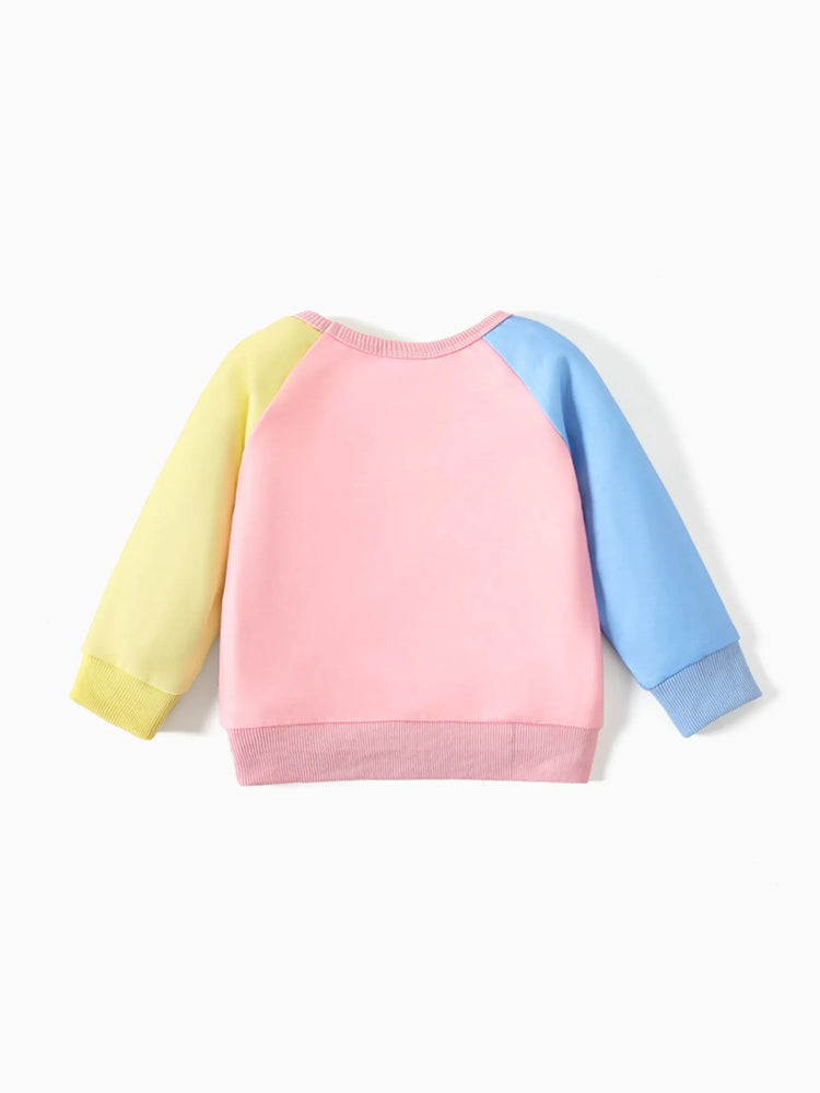 Looney Tunes Baby Girl Cartoon Print Colorblock Long-sleeve Sweatshirt Light Blue