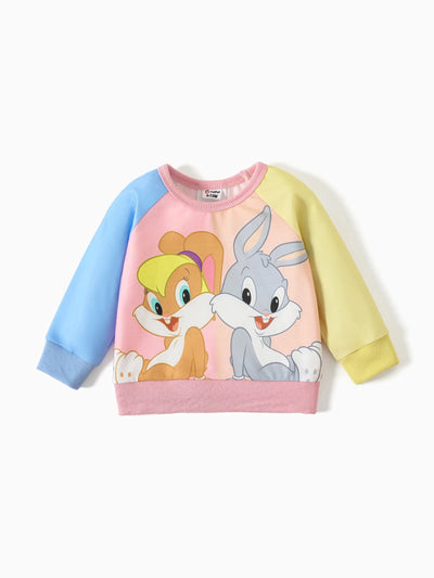 Looney Tunes Baby Girl Cartoon Print Colorblock Long-sleeve Sweatshirt Light Blue