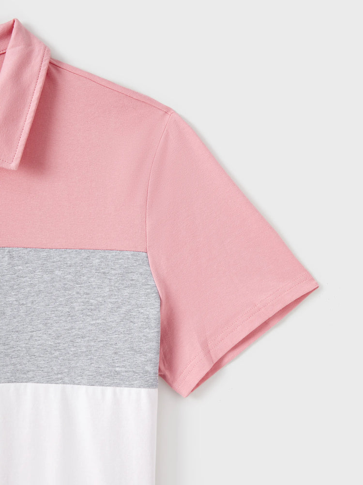 Ensemble familial assorti rose uni à col polo et manches courtes ou robe ceinturée à manches volantées rose