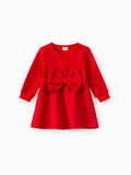 Baby Girl Sweet Bow Decoration 3D Long Sleeve Dress Red