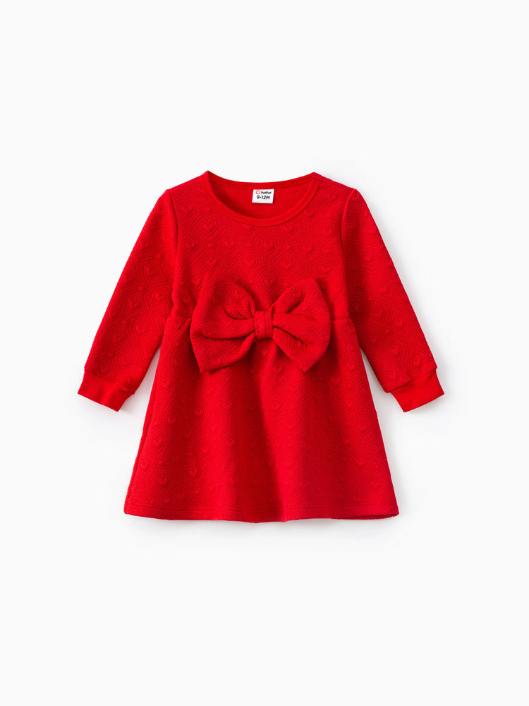 Baby Girl Sweet Bow Decoration 3D Long Sleeve Dress Red
