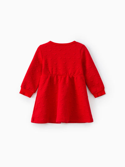 Baby Girl Sweet Bow Decoration 3D Long Sleeve Dress Red