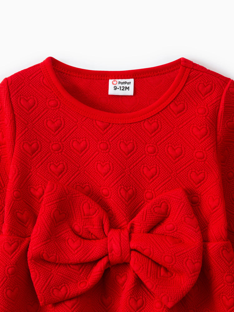 Baby Girl Sweet Bow Decoration 3D Long Sleeve Dress Red