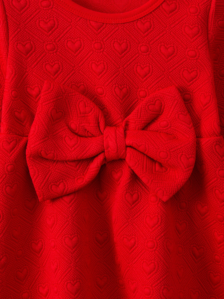 Baby Girl Sweet Bow Decoration 3D Long Sleeve Dress Red